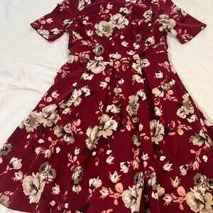 White House Black Market Burgundy Floral Dress